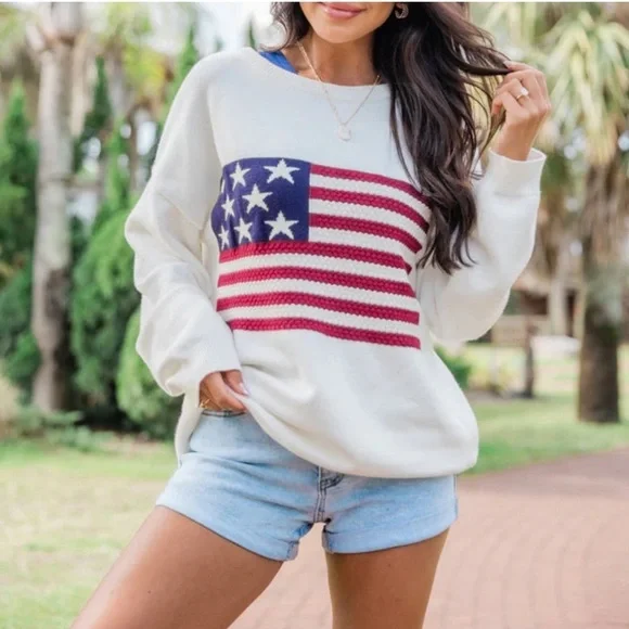 American Flag Crochet Sweater Large NWT - Picture 1 of 4